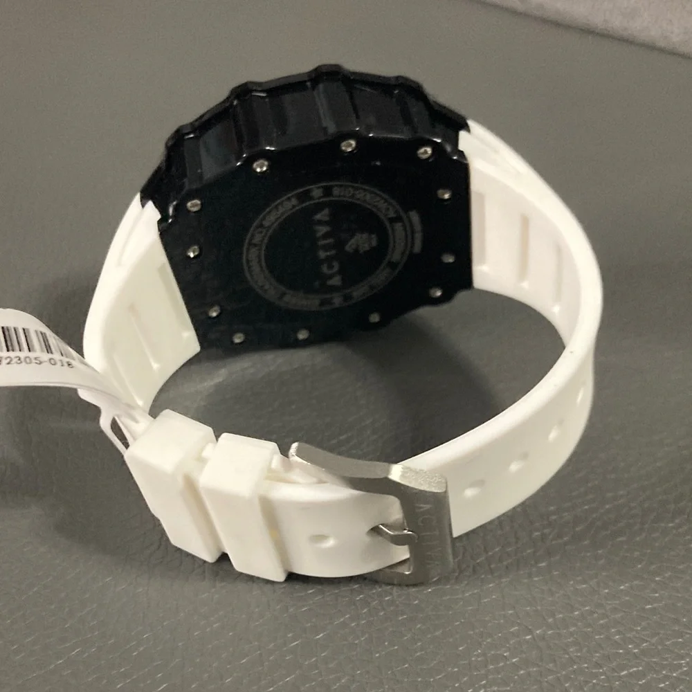 Activa Watch w/ Skeleton Dial 44.3mm, White strap black face (ACW2305-018)